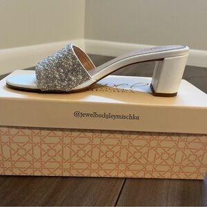 Badgley Mischka Jewel Della white jeweled heels